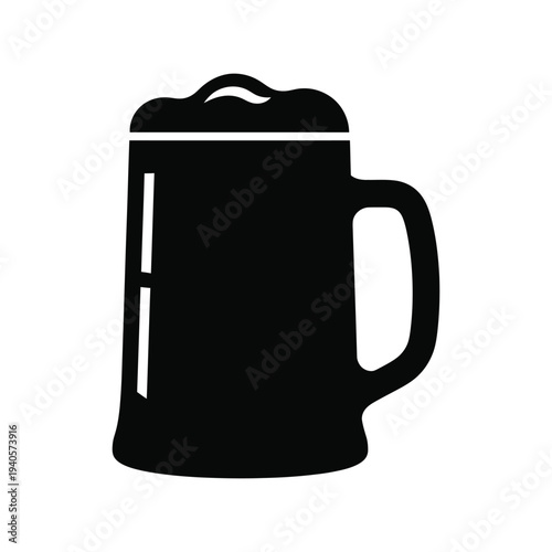Beer Mug Silhouette Vector Icon Isolated on White Background for Bar and Oktoberfest Design