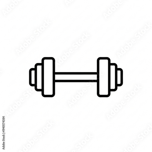 Simple black and white line art icon of a dumbbell, representing fitness and weightlifting.