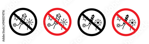 Ban on fireworks signs set. vector illustration