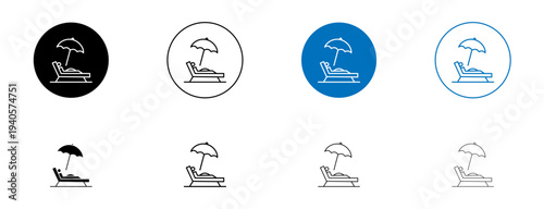 Beach chair with umbrella icons set. vector illustration