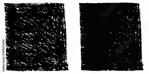 Two abstract black textured rectangles on a white background