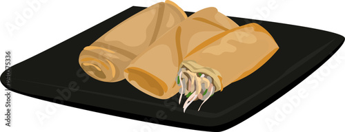 Japanese Spring Roll Egg Roll Crispy Snack Black Plate