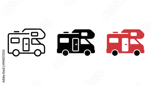 Three different colored motorhome icons in a row side by side