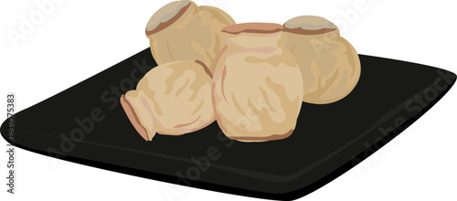 Japanese Fried Tofu Fish Cake White Snack on Black Plate