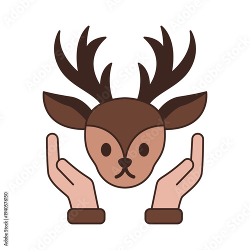 Wildlife Conservation Deer Protection Concept With Caring Hands Nature Preservation Symbol Icon