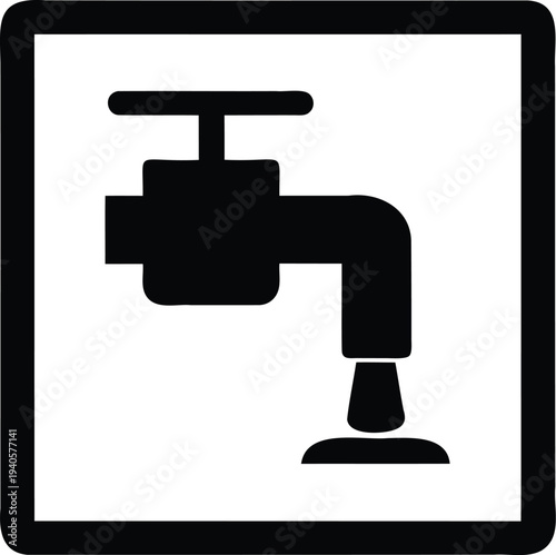 Water faucet icon vector illustration, dripping tap plumbing symbol
