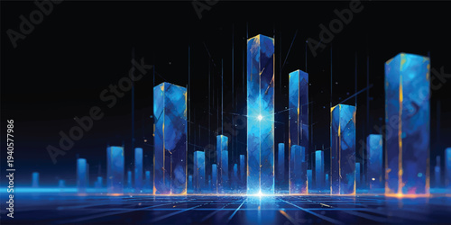 Abstract night city fountain show features colorful water reflections against a dark urban skyline and architectural buildings in Korea