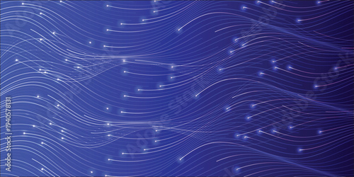 Flowing blue data waves with glowing light trails, abstract futuristic digital technology background for network, internet and communication concept