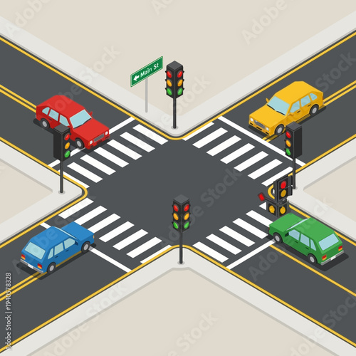 Isometric Crossroads with Cars and Traffic Lights