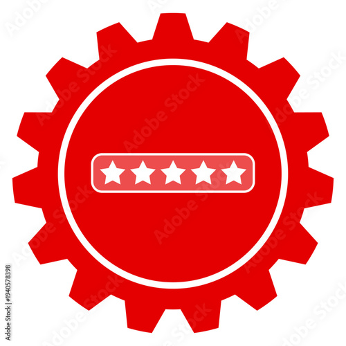 Einstellungen für Bewertung und Qualität als Rotes Zahnrad Icon Vektor mit Sternen auf transparent Hintergrund PNG