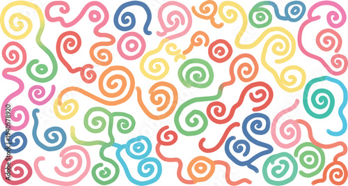 Vibrant multicolored swirling patterns on white background