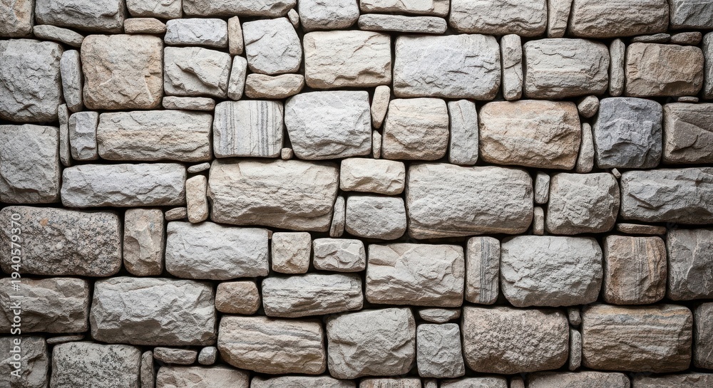 Fototapeta premium Close-up texture of weathered stone wall in neutral beige tones for rustic architectural design