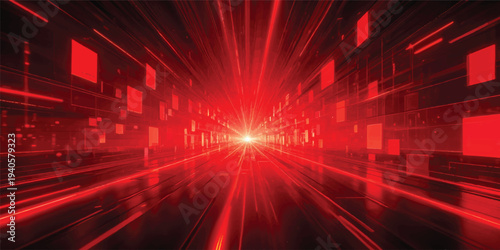 An abstract red digital background featuring a bright laser pattern and motion blur texture for a high-energy technology wallpaper design