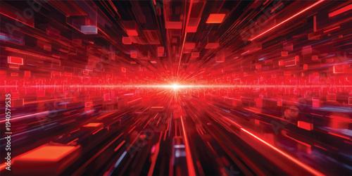 Abstract digital technology background featuring a bright motion of red laser lines and blue energy rays in a glowing space design illustration