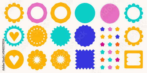 Colorful decorative frames and shapes arranged on a light background