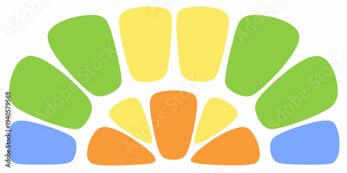 Abstract floral arrangement composed of overlapping colorful petal shapes