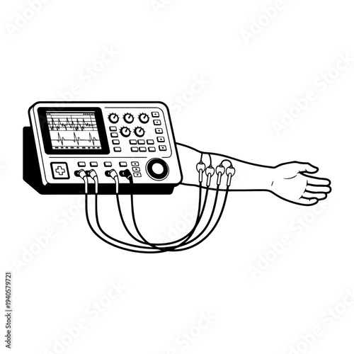 Nerve Conduction Study Machine Black and White Medical Vector