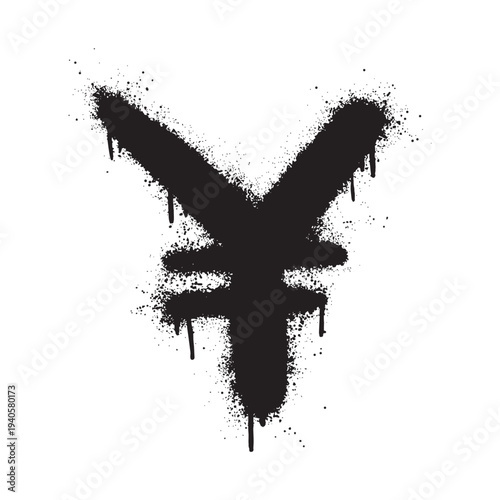Gritty Yen Yuan Currency Symbol in Spray Paint Graffiti Style for Financial and Urban Art Concepts