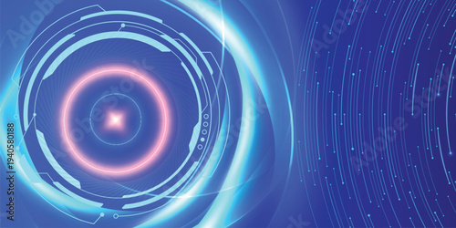 Futuristic blue circular HUD interface with cyber circuit lines, digital technology background for AI, data network and cybersecurity concepts