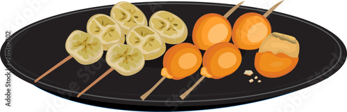 Japanese Sushi Tamago Assorted Balls on Black Plate