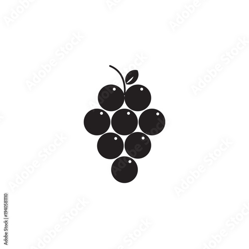 Minimalist black grape cluster icon isolated on white background. Simple flat design silhouette perfect for wine branding, organic food logos, and culinary concepts.
