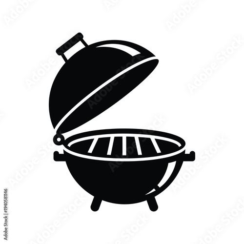 Barbecue Grill Silhouette Vector Icon for Summer BBQ Party and Outdoor Cooking Designs