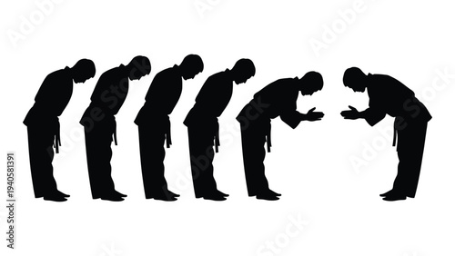 A series of silhouettes showing a man bowing in different positions