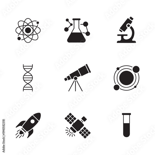 Scientific icons depicting various fields of study and research