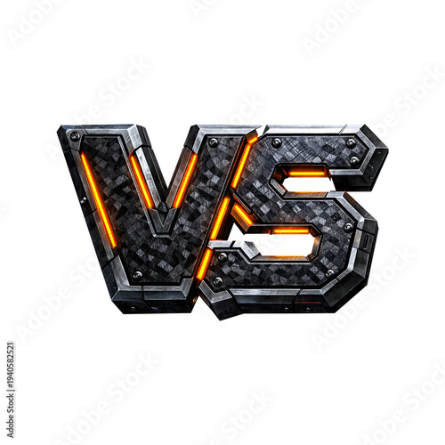 industrial carbon fiber vs icon with orange neon glow for tactical gaming and esports 3d illustration