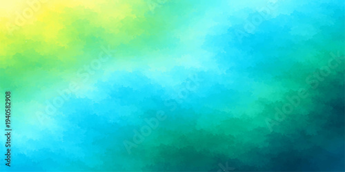 Abstract the mesmerizing watercolor effect background design, radiating a spectrum of gradients, including a harmonious blend of yellow, green, and blue hues.