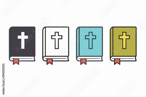 Simple Book Icons With Cross