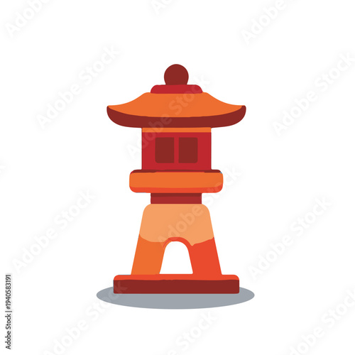 Flat Illustration Stone Japanese Lantern Garden Decoration Landmark Icon