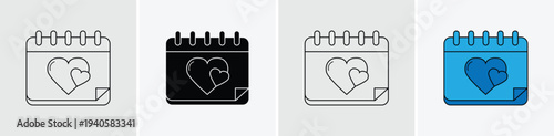 Valentine Calendar Icon Set Vector Love Date Reminder Symbol Romantic Event Planner Illustration Outline Silhouette Minimal Schedule Organizer Design Collection Isolated Graphic