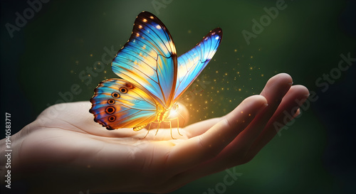 Glowing butterfly on a hand