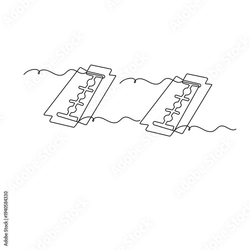One line illustration of a metal razor blade in a modern sketch style
