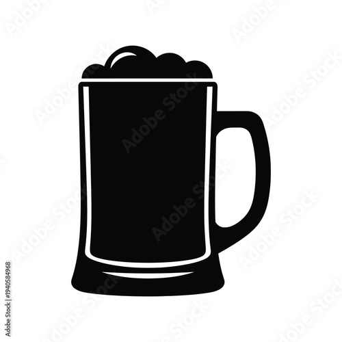 Beer Mug Silhoutte Vector Icon Isolated on White Background for Bar and Oktoberfest Design