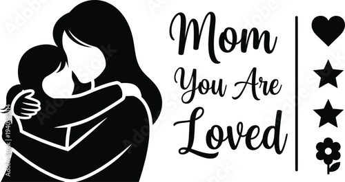 Mother and child embrace with heartfelt message