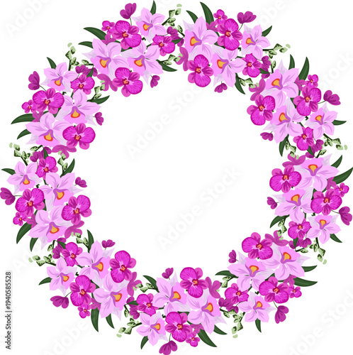 Coral Salmon Star Flower Wreath Tropical Warm Floral Ring Vector