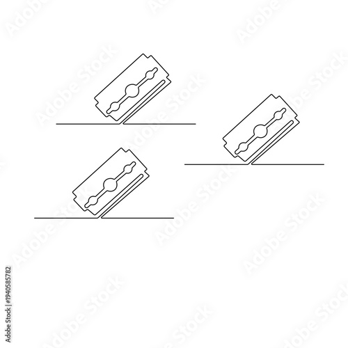 One line illustration of a metal razor blade in a modern sketch style
