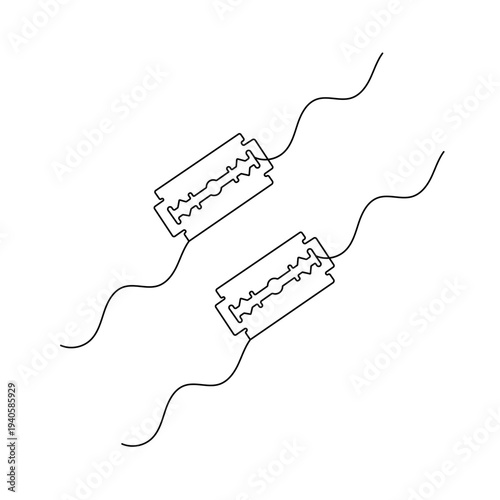One line illustration of a metal razor blade in a modern sketch style
