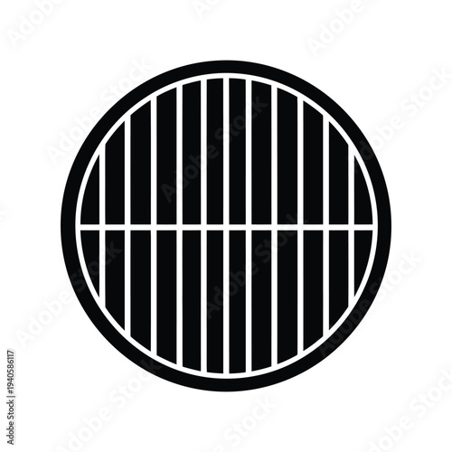 Round grill vector silhouette icon, black barbecue grate symbol isolated on white background