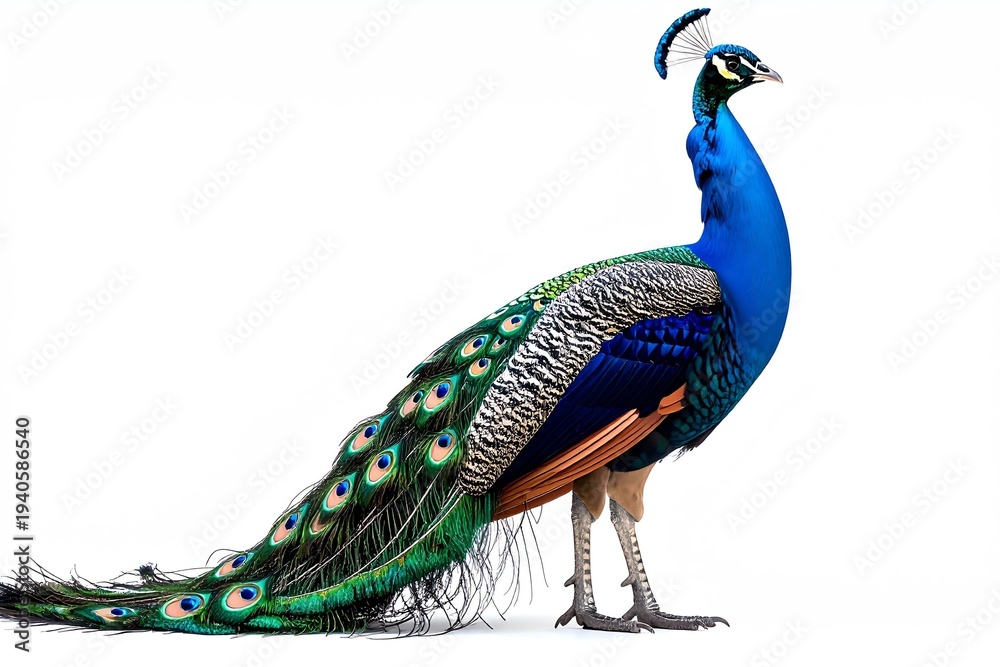 Obraz premium Indian Peafowl (Pavo cristatus) Isolated on White Background