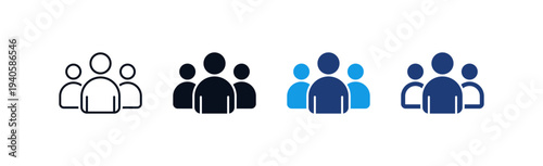 Professional Teamwork People icon set. group of three people or users icon representing business collaboration, community, leadership and group communication in outline, glyph and colored styles.