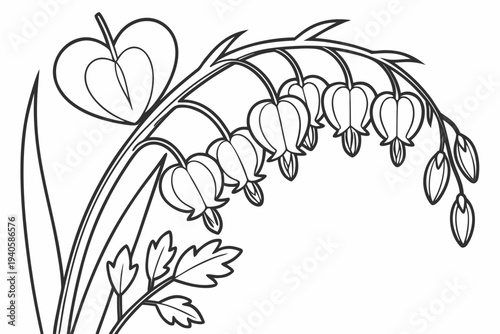 coloring page line art the bleeding heart flower black vector