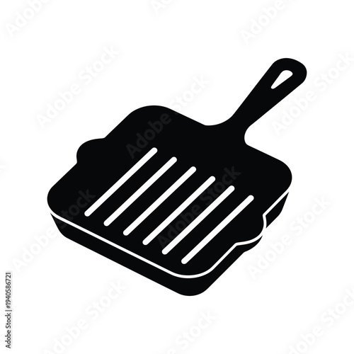 Grill Pan Silhouette Vector Icon Isolated on White Background for Kitchen Design