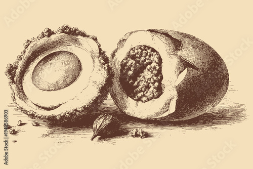 Scotch Egg illustration in a vintage style. This vector illustration can be used in any size you like for advertising, logos, and other work.