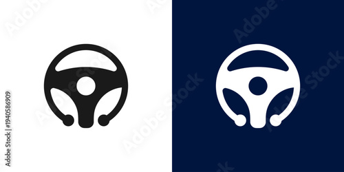 Dual meaning logo combining steering wheel and technology elements, symbolizing smart mobility, advanced automotive innovation, control, precision, and the future of connected driving.
