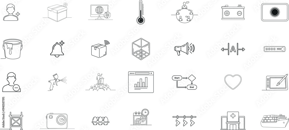 Fototapeta premium A collection of 25 small black and white sketches or icons
