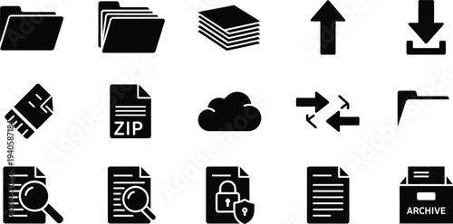 Collection of file and document icons in black and white