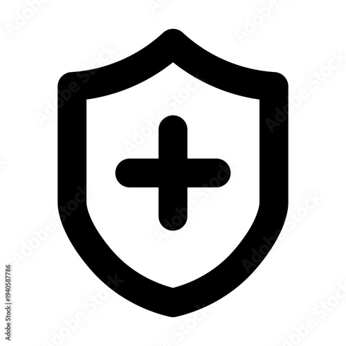 Health Protection Icon, Medical Shield and Insurance Illustration, Security Symbol, 24x24 Pixel Perfect, Editable Stroke Vector Design.